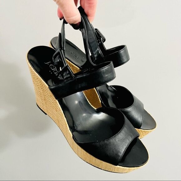 Jcrew adjustable strap black wedge summer sandals size 9 - Picture 4 of 5